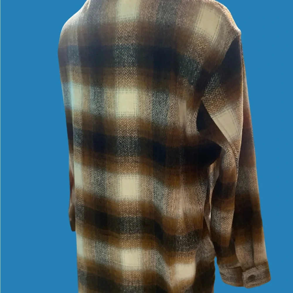 Plaid Button-Up Shacket Jacket- Brown and Cream - Picture 5 of 5